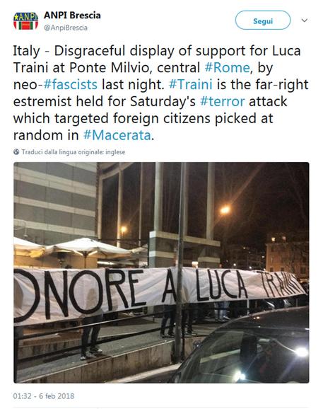 Macerata: striscione choc a Roma,