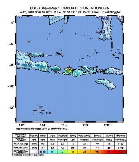 6.4 magnitude earthquake detected in Lombok island in Indonesia
