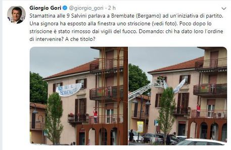 Rimosso striscione anti Salvini a Brembate, polemica